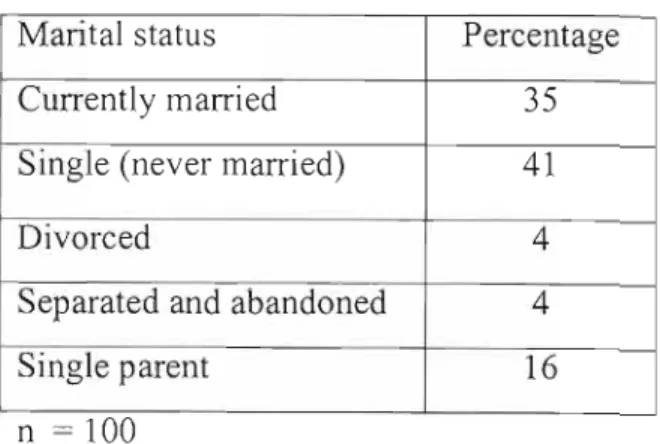 Table 4.8:  Marital statuses of the respondents 