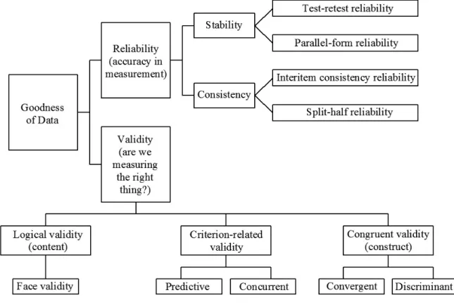 Figure 3.1 Testing goodness of measures: forms of reliability and validity 
