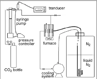 Figure  4-6. A schematic diagram of the high-pressure micro Differential Scanning Calorimetry  (DSC) device (Marinhas et al., 2006, Deschamps and Dalmazzone, 2010)