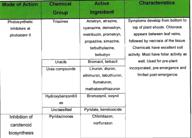 Table 3: Foliar applied herbicides, apoplastically translocated (Anonymous, 1997;