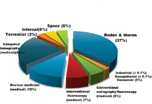 Figure 1.1: Pie chart showing exposure sources of the United States population (NCRP Report 160, 2009) [23]