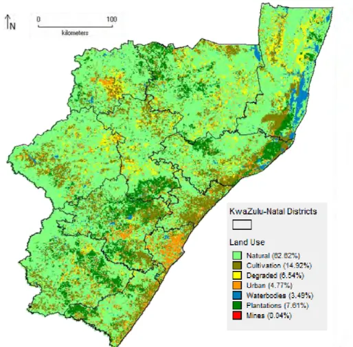 Figure 2.3. Spatial distribution of human impact variables a) human density and b) land use