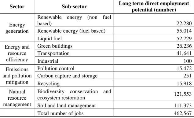Table 1.2: Long term employment potential for select sub-sectors  Source: Maia et al. (2011, pg