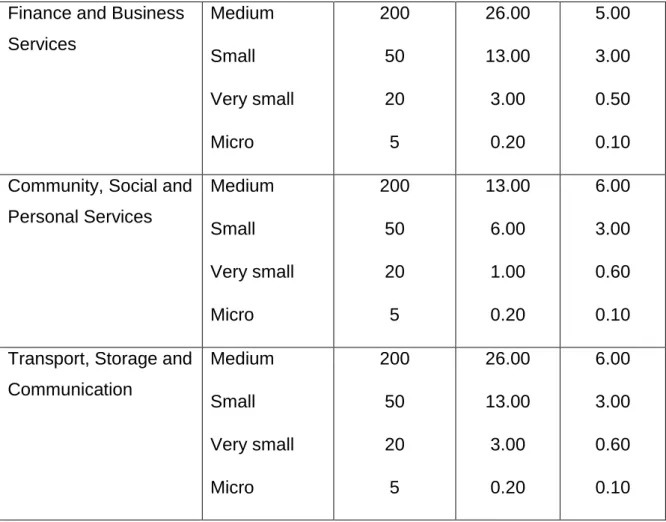 Table  2.1:  Ranges  for  the  designation  micro,  very  small,  small  and  medium  enterprises 