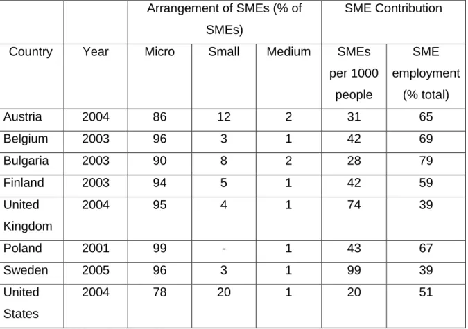 Table 2.2: The role and size of small and medium enterprises. 