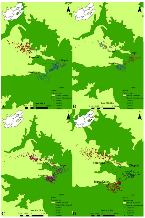 Figure 3.2: Giraffe habitat use in areas of varying land-use and vegetation in the present study
