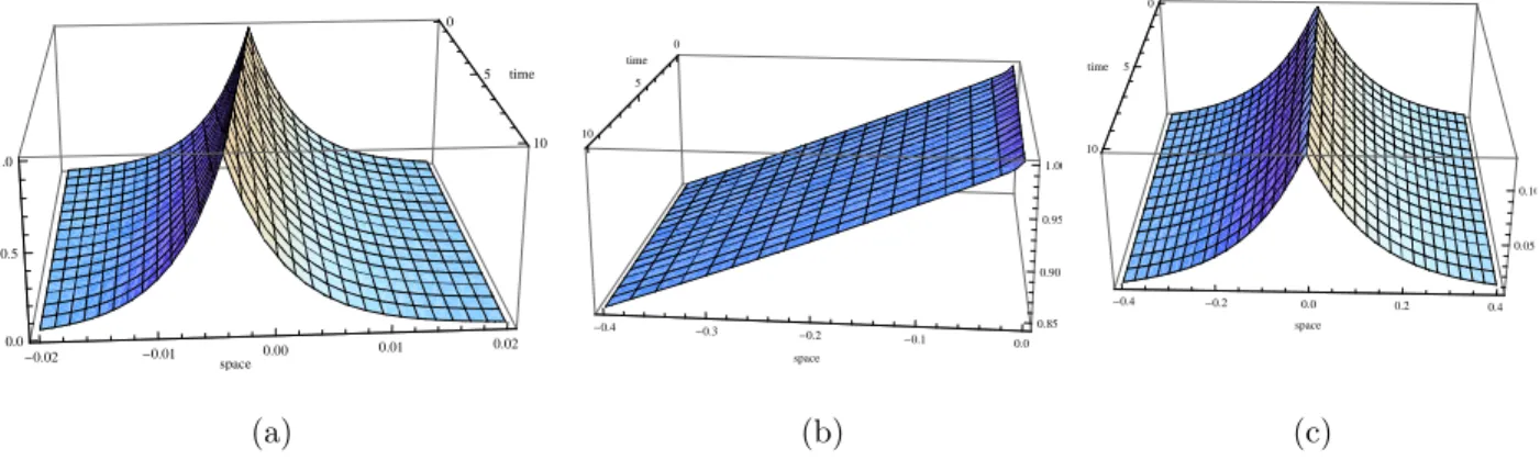 Figure 2.5: Non starvation travelling waves in the case where a 2 < 0 and c < 0.
