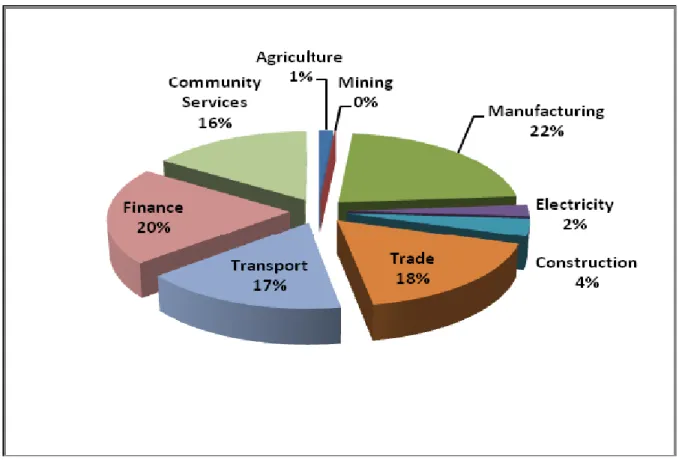 Figure 2.1: Sector contribution: Gross Domestic Product 2008, Source: Global Insight