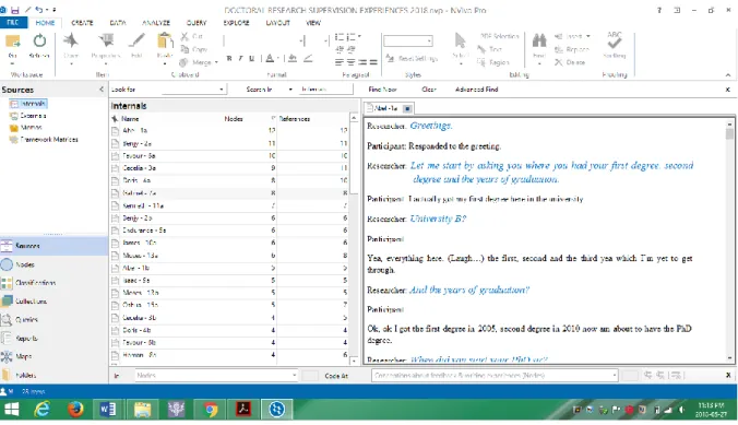 Figure 2. NVivo 10 - a software structure showing imported interview transcripts 