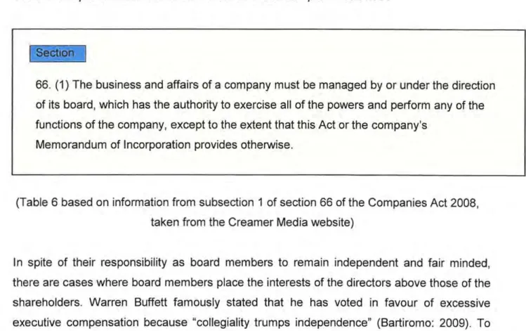 Table  7:  Guidelines concerning the Remuneration Committee in  the King  11/  Report 