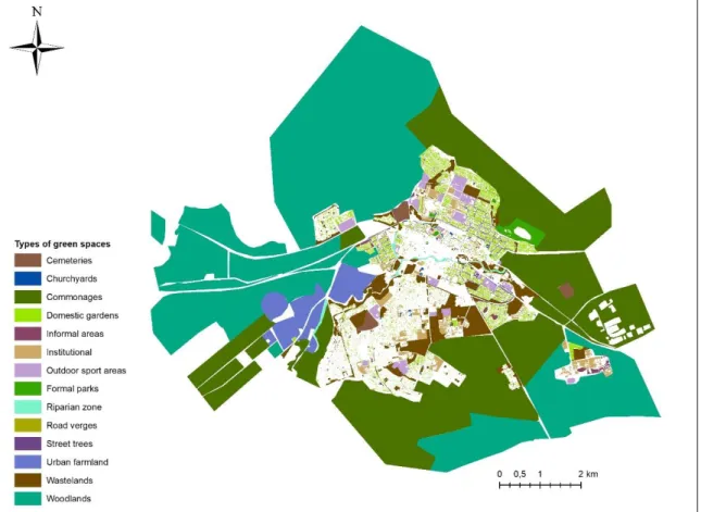 Figure 4.1: Types of green spaces that can be found in small towns (Queenstown, 2015)