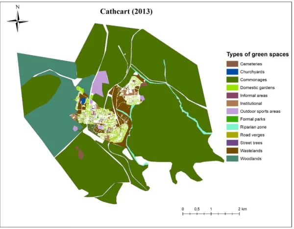 Figure 4.2: Distribution of green spaces in a slow growing town. 