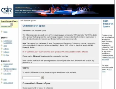 Figure 5: Research Space homepage (CSIR, 2007b) 