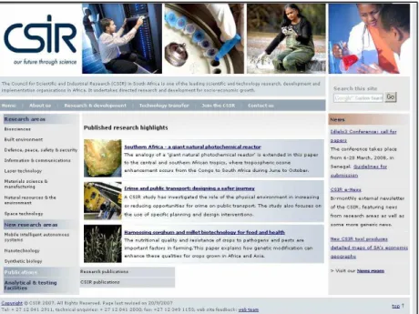 Figure 6: CSIR Homepage (CSIR, 2007a) 