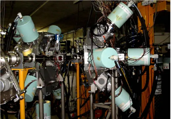 Figure 2.8: The AFRODITE array with its two hemi-spheres open. The black insulated pipes to the detectors dewars are used to fill them with liquid nitrogen.
