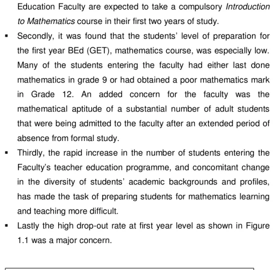 Figure 1.1:  Enrolment and retention rates of 1 st  year BEd (General Education & 