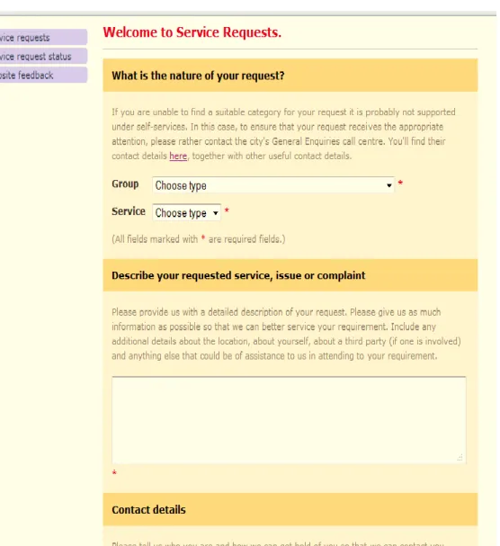 Figure 4.6: Service request form  (Source: City of Cape Town, 2013) 