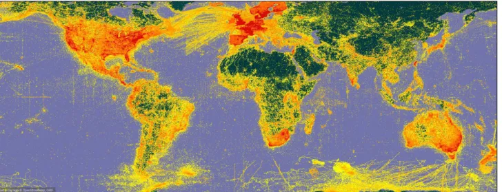Figure 2:   A heat map published on the Global Biodiversity Information Facility (GBIF) website, showing the density of biodiversity occurrence records  published by GBIF