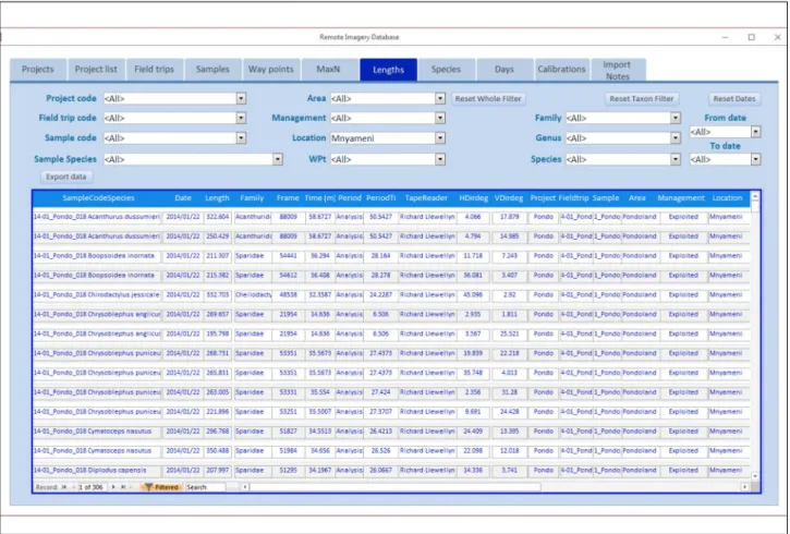 Figure 4:   A simple user interface built in Microsoft Access, to filter and export the data from the back-end Specify (MySQL) database