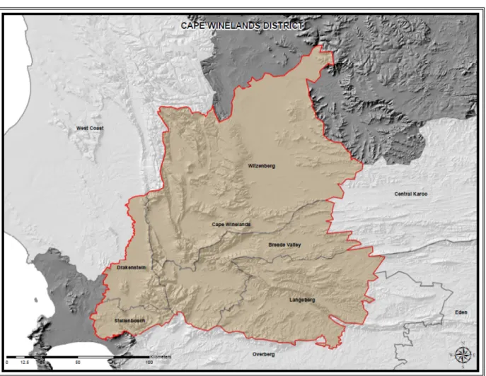 Figure 2:   Locality map of Stellenbosch Municipality in relation to Cape Winelands District Boundaries 