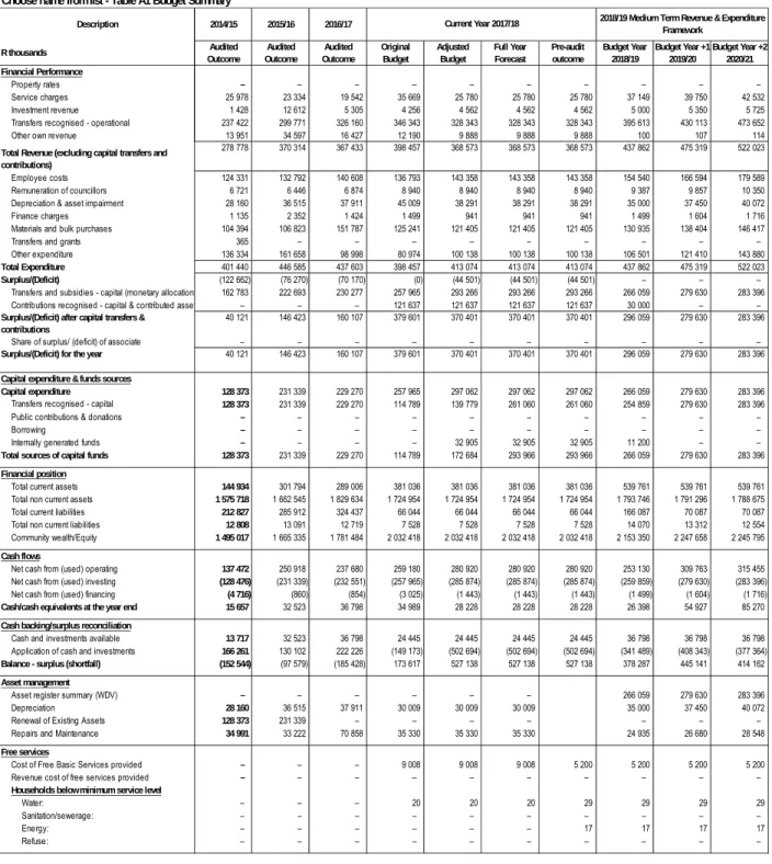 Table 6: Consolidated Annual Budget Summary 