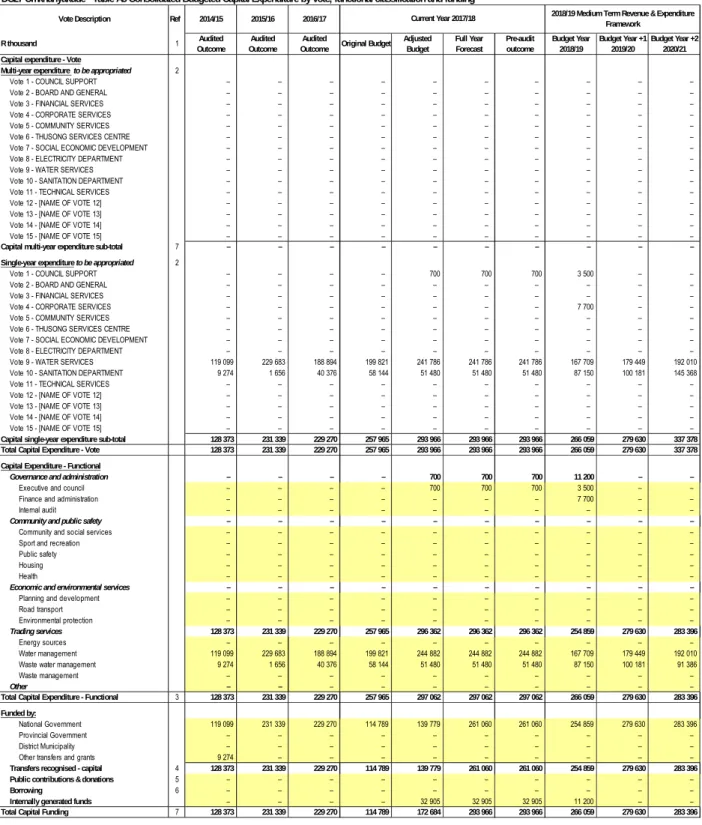 Table 10: Consolidated capital expenditure by vote standard classification and funding 