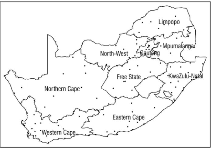 Figure 1:   Positions of South African Weather Service weather stations  used in the wind hazard analyses.