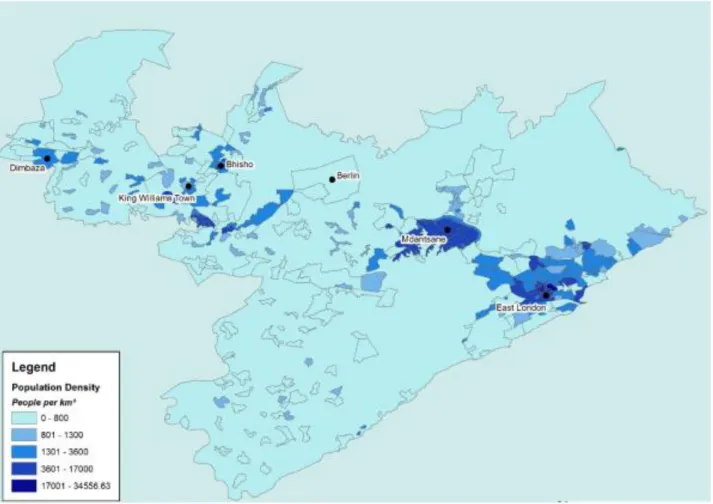 Figure A.2: Population density of Buffalo City Metropolitan Municipality (Source: Statistics South Africa Community Survey 2016) 