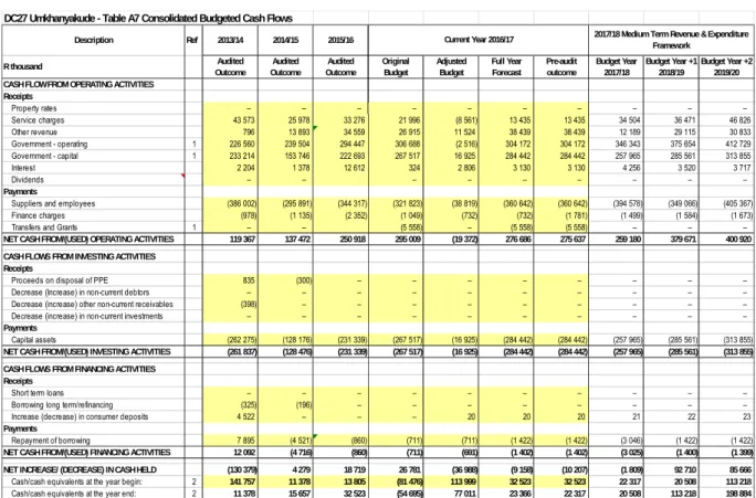 Table 15: Consolidated budgeted cash flow