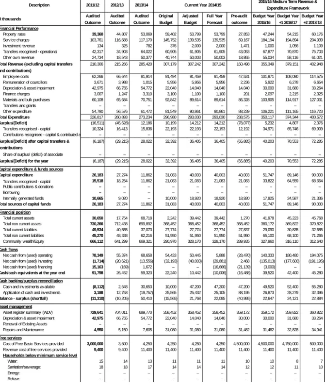 Table 5 MBRR TableA1 - Budget Summary 