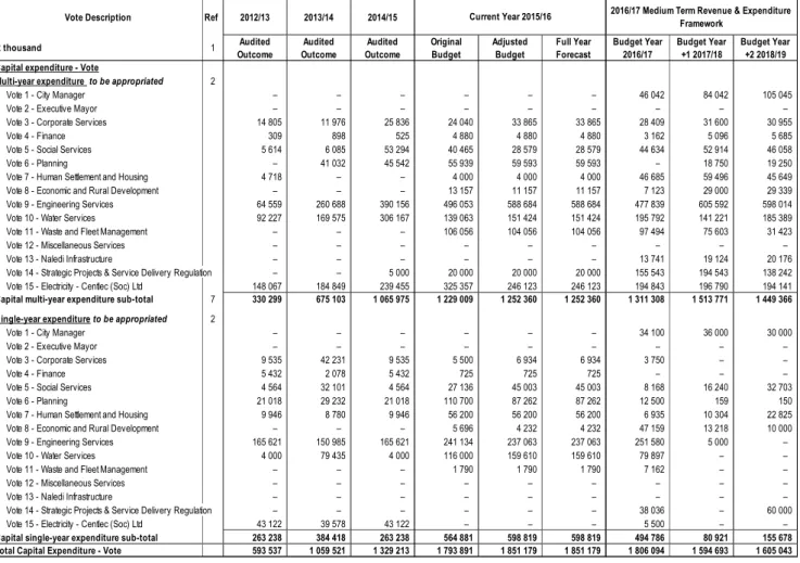 Table A5 - Budgeted Capital expenditure by vote  standard classification and funding source 