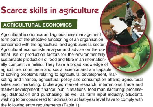 TABLE 1 Entry requirements for BSc/BCom Agricultural Economics 
