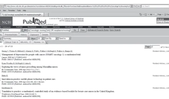 Figure 4:  Screen appearing when selecting a link to a specific month for oncology nursing  (eg July 2008)