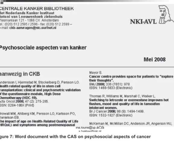 Figure 7: Word document with the CAS on psychosocial aspects of cancer 