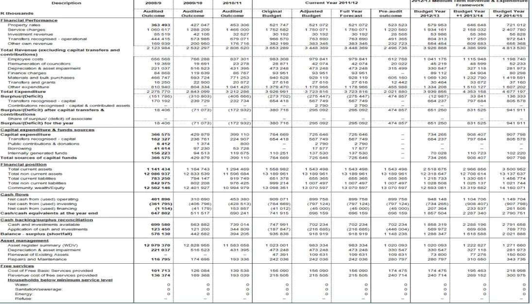 Table 17 -Table A1 - Budget Summary 